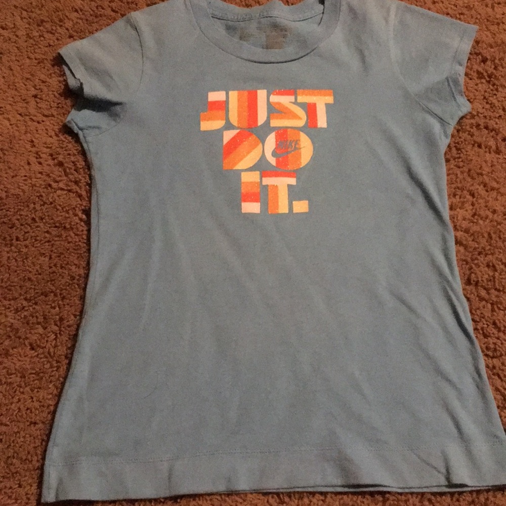 Nike girls gray & yellow short sleeve top Sz Large (14)